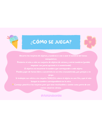 Material TEACCH gratis de Verano: objetos con sombras