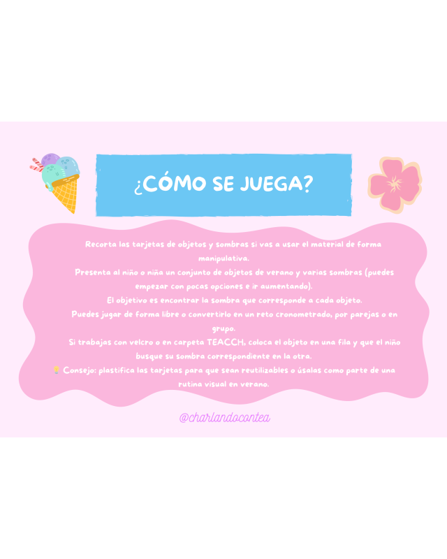 Material TEACCH gratis de Verano: objetos con sombras