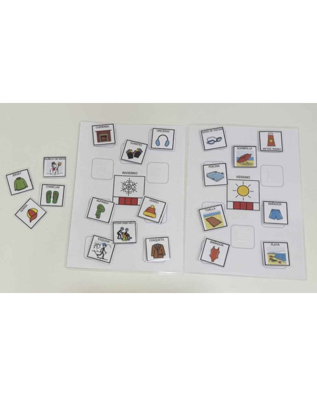 Actividad TEACCH gratuita: clasificar pictogramas de ARASAAC — Invierno y Verano
